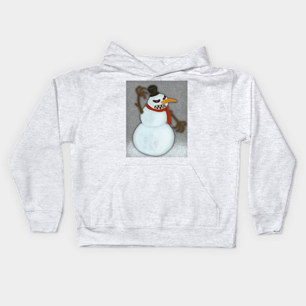 Evil Snowman in a snowstorm Kids Hoodie by tesiamarieart